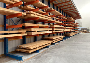 Warehouse stocked with cut lumber